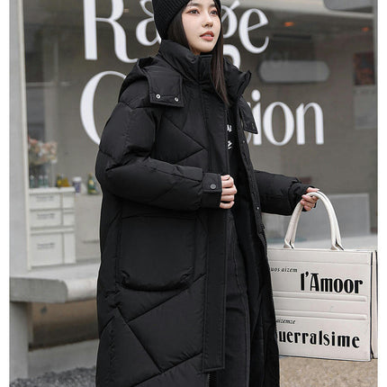 Womens Long Puffer Coat Long Sleeve Padded Winter Down Coats Hooded Jacket