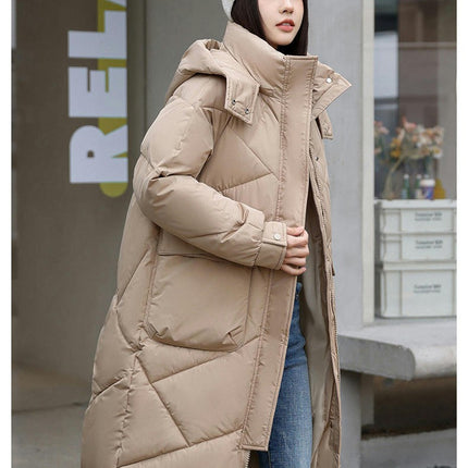 Womens Long Puffer Coat Long Sleeve Padded Winter Down Coats Hooded Jacket