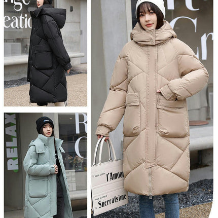 Womens Long Puffer Coat Long Sleeve Padded Winter Down Coats Hooded Jacket