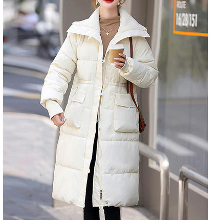 Women Long Coat Long Sleeve Puffer Jacket Padded Warm Winter Outerwear