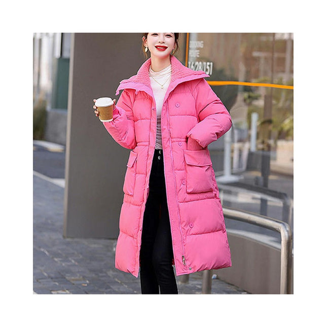 Women Long Coat Long Sleeve Puffer Jacket Padded Warm Winter Outerwear