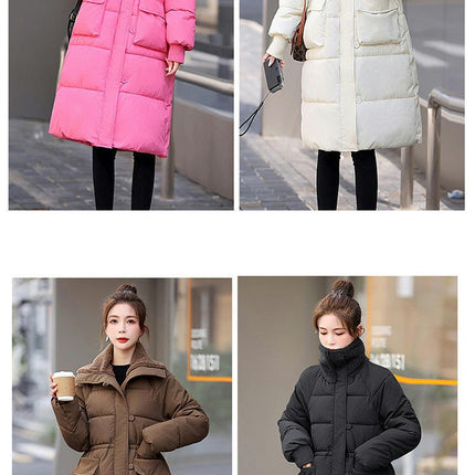 Women Long Coat Long Sleeve Puffer Jacket Padded Warm Winter Outerwear