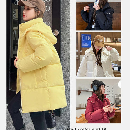 Women Mid Length Puffer Hooded Jacket Winter Padded Warm Coat