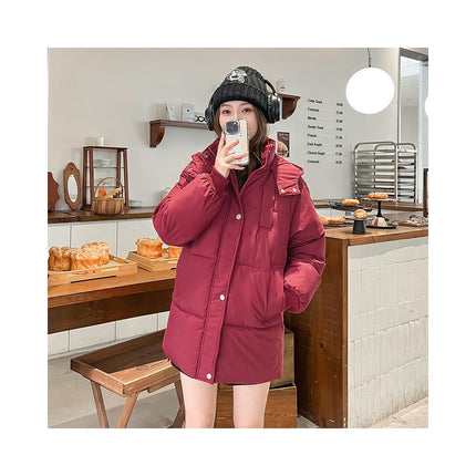 Women Mid Length Puffer Hooded Jacket Winter Padded Warm Coat