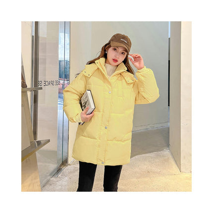 Women Mid Length Puffer Hooded Jacket Winter Padded Warm Coat