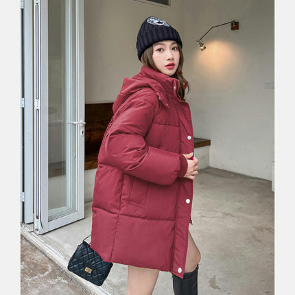 Women Mid Length Puffer Hooded Jacket Winter Padded Warm Coat