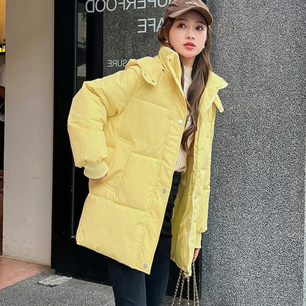 Women Mid Length Puffer Hooded Jacket Winter Padded Warm Coat