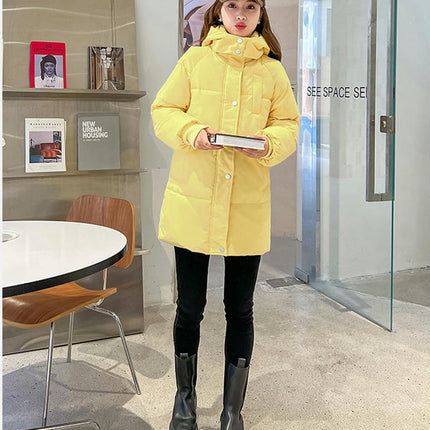 Women Mid Length Puffer Hooded Jacket Winter Padded Warm Coat