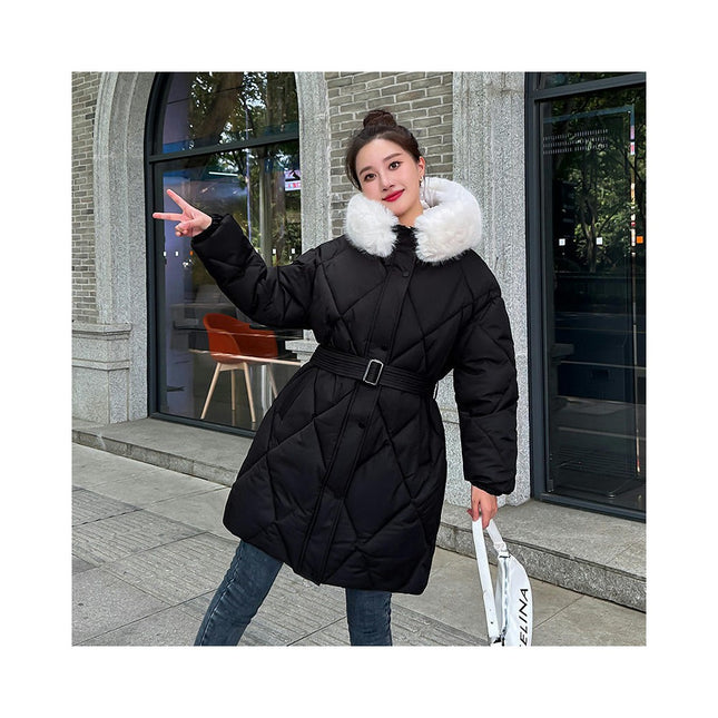 Women's Winter Long Coat Padded Puffer Jacket with Faux Fur Hood