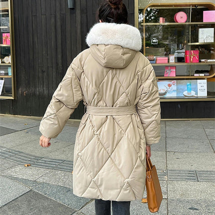 Women's Winter Long Coat Padded Puffer Jacket with Faux Fur Hood