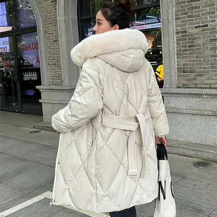 Women's Winter Long Coat Padded Puffer Jacket with Faux Fur Hood