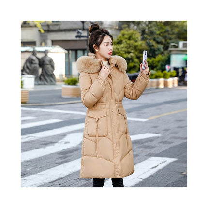 Womens Thicken Puffer Down Long Coat Winter Warm Jacket with Faux Fur Hood