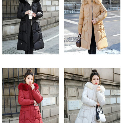 Womens Thicken Puffer Down Long Coat Winter Warm Jacket with Faux Fur Hood