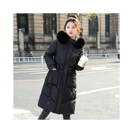 Womens Thicken Puffer Down Long Coat Winter Warm Jacket with Faux Fur Hood