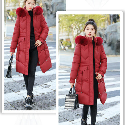 Womens Thicken Puffer Down Long Coat Winter Warm Jacket with Faux Fur Hood