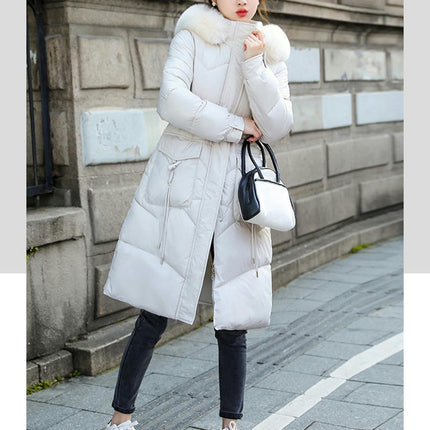 Womens Thicken Puffer Down Long Coat Winter Warm Jacket with Faux Fur Hood