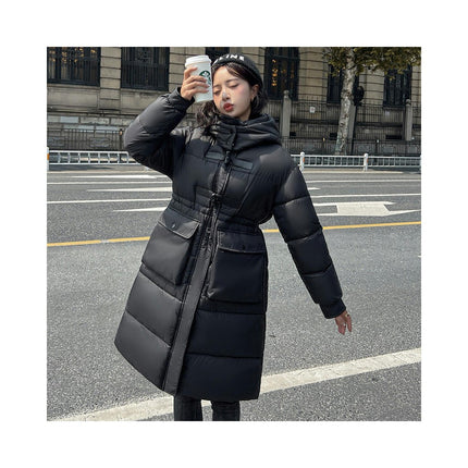 Women Long Puffer Coat Winter Hooded Zip Jacket Quilted Long Sleeve Outerwear