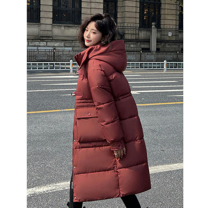 Women Long Puffer Coat Winter Hooded Zip Jacket Quilted Long Sleeve Outerwear