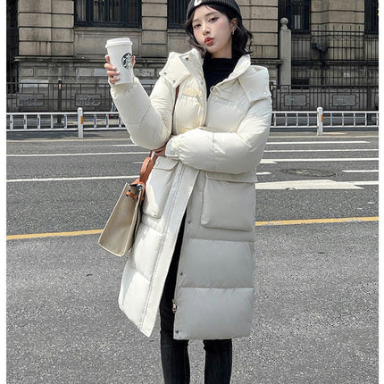 Women Long Puffer Coat Winter Hooded Zip Jacket Quilted Long Sleeve Outerwear