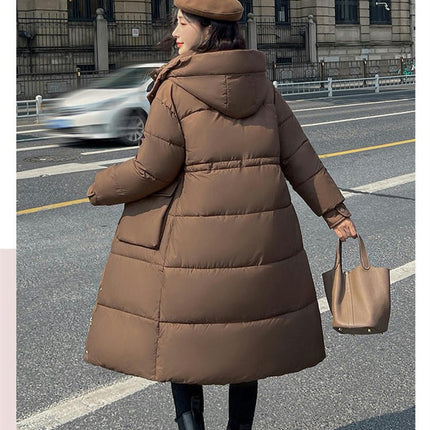 Women Long Puffer Coat Winter Hooded Zip Jacket Quilted Long Sleeve Outerwear