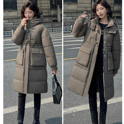 Women Long Puffer Coat Winter Hooded Zip Jacket Quilted Long Sleeve Outerwear