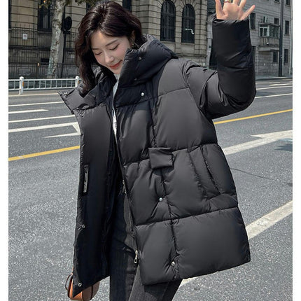 Women Mid Length Hooded Puffer Jacket Winter Padded Warm Coat Outerwear