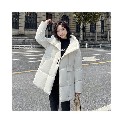 Women Mid Length Hooded Puffer Jacket Winter Padded Warm Coat Outerwear