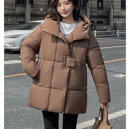 Women Mid Length Hooded Puffer Jacket Winter Padded Warm Coat Outerwear