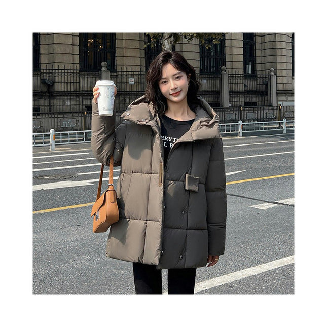 Women Mid Length Hooded Puffer Jacket Winter Padded Warm Coat Outerwear