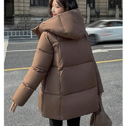 Women Mid Length Hooded Puffer Jacket Winter Padded Warm Coat Outerwear