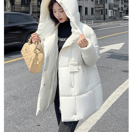 Women Mid Length Hooded Puffer Jacket Winter Padded Warm Coat Outerwear