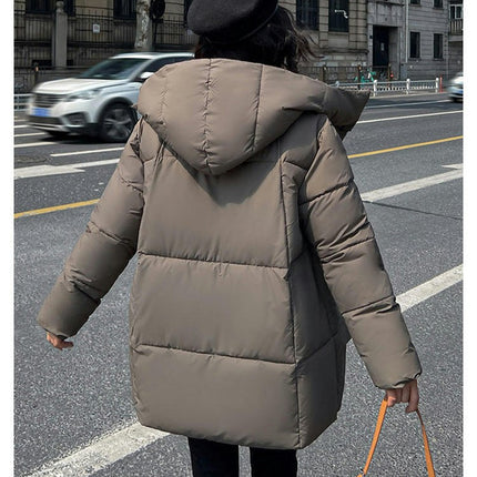 Women Mid Length Hooded Puffer Jacket Winter Padded Warm Coat Outerwear