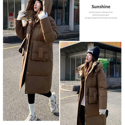 Winter Long Coats for Women Padded Warm Puffer Jacket with Hood