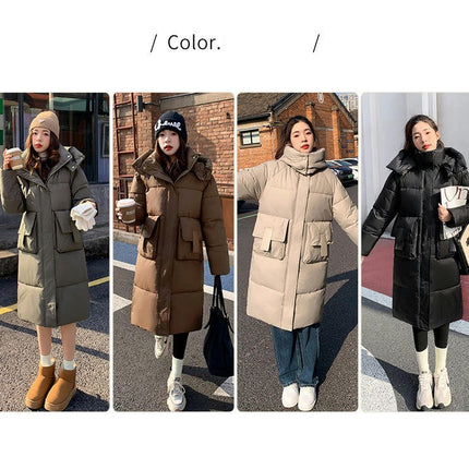 Winter Long Coats for Women Padded Warm Puffer Jacket with Hood