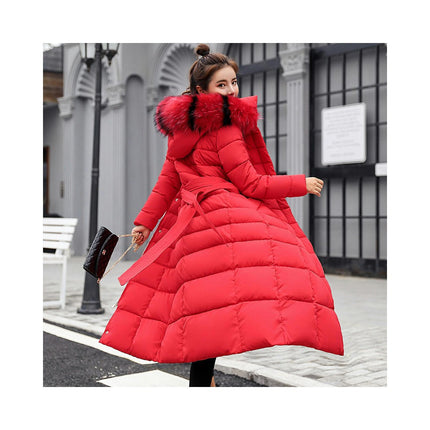 Women's Thickened Long Down Jacket Maxi Puffer Coat with Faux Fur Hood