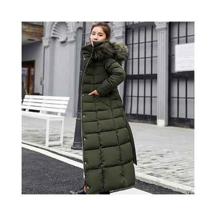 Women's Thickened Long Down Jacket Maxi Puffer Coat with Faux Fur Hood