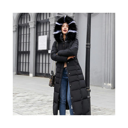 Women's Thickened Long Down Jacket Maxi Puffer Coat with Faux Fur Hood