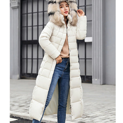 Women's Thickened Long Down Jacket Maxi Puffer Coat with Faux Fur Hood