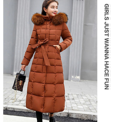 Women's Thickened Long Down Jacket Maxi Puffer Coat with Faux Fur Hood