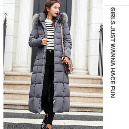 Women's Thickened Long Down Jacket Maxi Puffer Coat with Faux Fur Hood