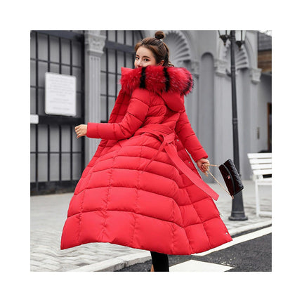 Women's Long Down Jacket Maxi Puffer Thickened Coat with Faux Fur Hood