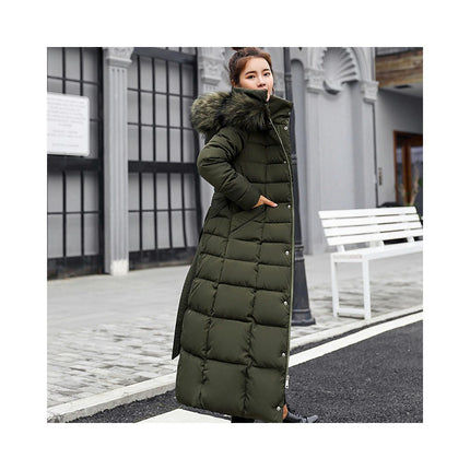 Women's Long Down Jacket Maxi Puffer Thickened Coat with Faux Fur Hood