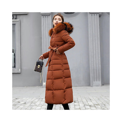 Women's Long Down Jacket Maxi Puffer Thickened Coat with Faux Fur Hood