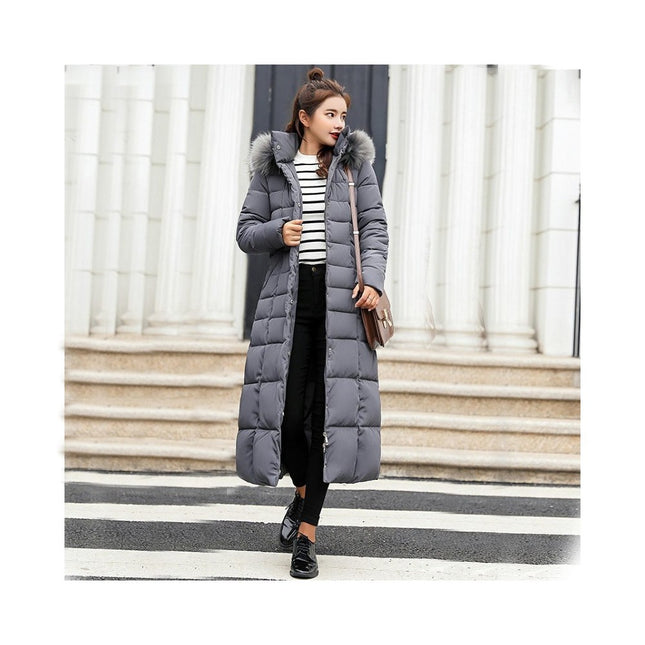 Women's Long Down Jacket Maxi Puffer Thickened Coat with Faux Fur Hood