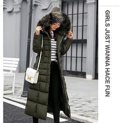 Women's Long Down Jacket Maxi Puffer Thickened Coat with Faux Fur Hood