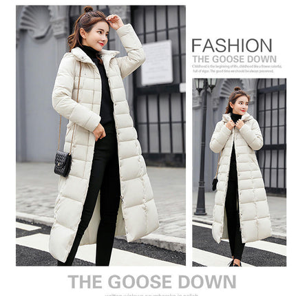 Women's Long Down Jacket Maxi Puffer Thickened Coat with Faux Fur Hood