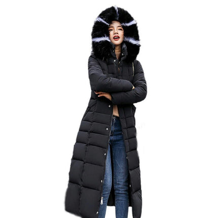 Women's Long Down Jacket Maxi Puffer Thickened Coat with Faux Fur Hood