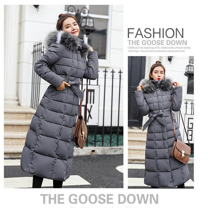 Women's Long Down Jacket Maxi Puffer Thickened Coat with Faux Fur Hood