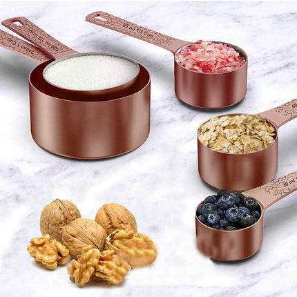 Copper Plated Stainless Steel Measuring Cup and Spoon Sets Heavy Duty Measurer Cup and Spoon and Ring