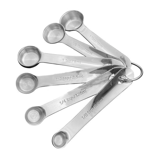 Measuring Spoons Stainless Steel Round Spoon Design Set Heavy Duty Ergonomic Handle with Ring Connector